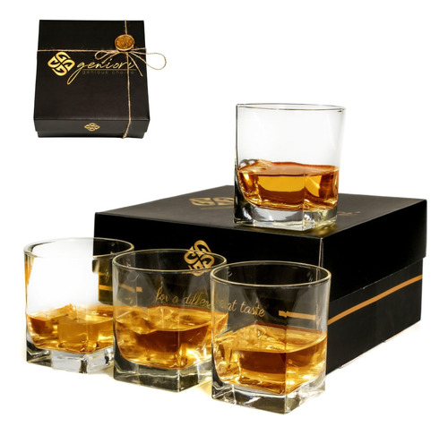 Geniori Juego De 4 Vasos De Whisky De Cristal, Caja De Regal