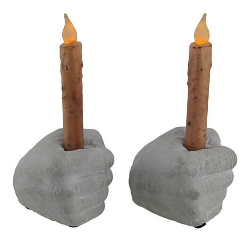 Candelabro Porta Vela En Cemento Mano Set X 2