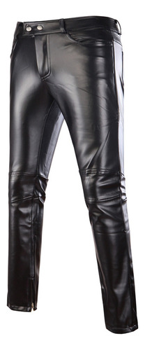 Pantalones Casuales De Pu Bronceados Brillantes Para Hombre