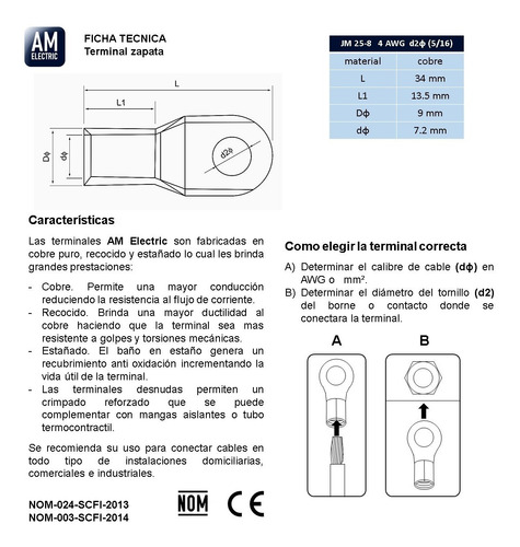Terminal Zapata 4 Awg 5/16 50 Pzs Am-e