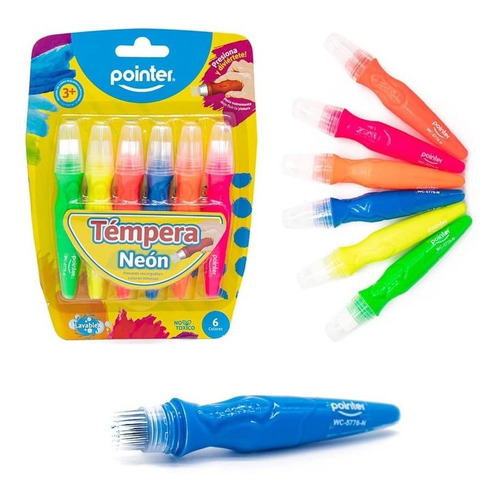 Temperas Neon Pointer 6 Colores Tipo Brocha