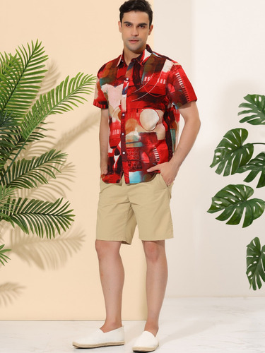 Camisa Con Bloques De Color Geométrico Irregular Manga Corta