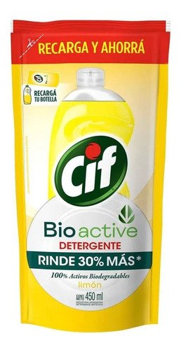 Detergente Cif Bioactive Limon Doypack X 450 Ml