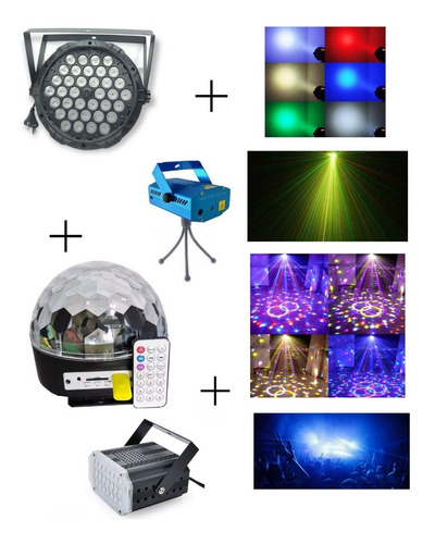 Imagen 8 de 10 de Combo Luces Led Dj Fiesta Bola + Proton 36 + Laser + Flash