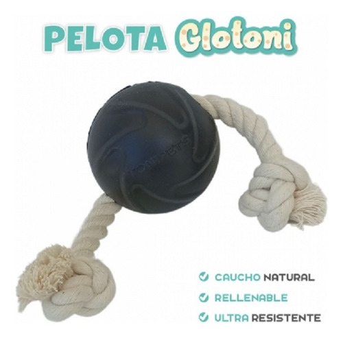 Pelota Con Soga Tonipets 6 Cm Para Mascotas - Extra Dura Negro