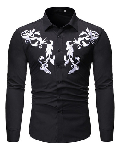 Camisa Entallada Estilo Coreano Con Bordado Para Hombre