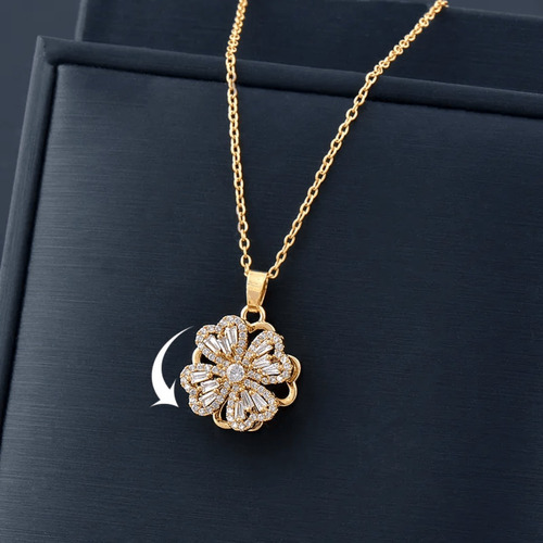 Imagen 4 de 8 de Collar Mujer Elegante Giratorio Cristales Trebol Dorado