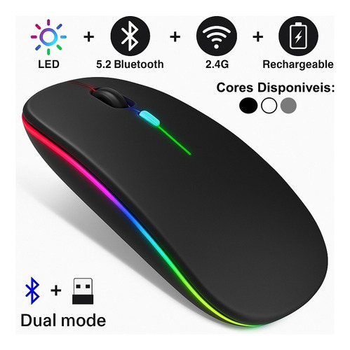 Mouse Sem Fio Rgb Recarregável Ergonômico Wireles Optico Led