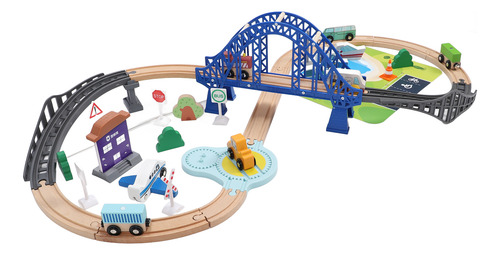 Juego De 37 Piezas De Madera Train Tracks Toy Para Niños Peq