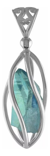 Dije De Cristal De Cuarzo Aqua Aura De Plata Esterlina