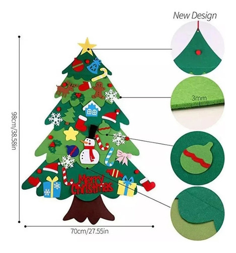 Árbol De Navidad De Fieltro Para Decoración De Pared Con Luz