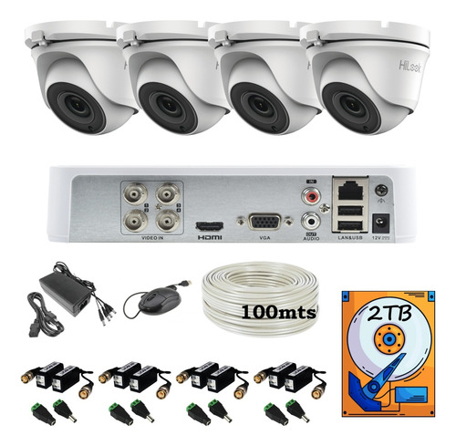 Kit Circuito Cerrado 4 1080 Domo Metal 100mts Utp 2tb