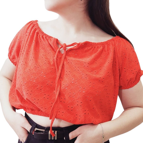 Remera Mujer Top Broderie Rojo