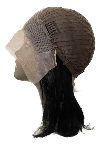 Peruca Front Lace Wig Cabelo Humano, 40cm, Liso Cor Preto