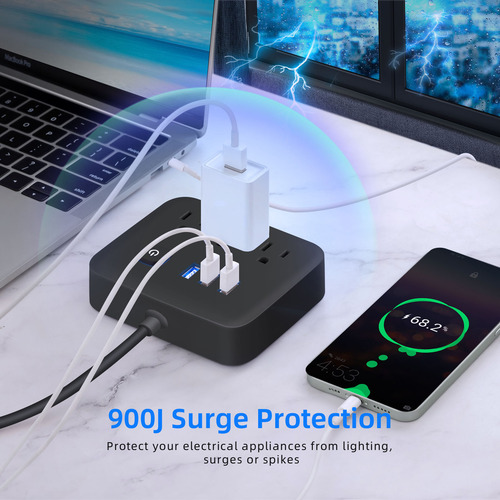 Cable De Extensión Surge Or Power Strip De 3.9 Pies, 3 Salid