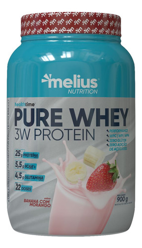 Whey 3w Pure Whey 900g Melius Wpc/wpi/wph Sabor Morango Com Banana