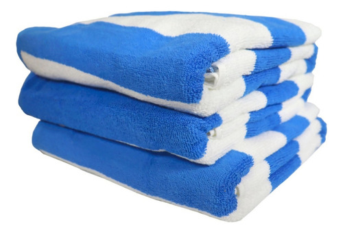 Toallas Para Playa Albercas Raya 3 80x160cm Color Azul/blanco Rayado