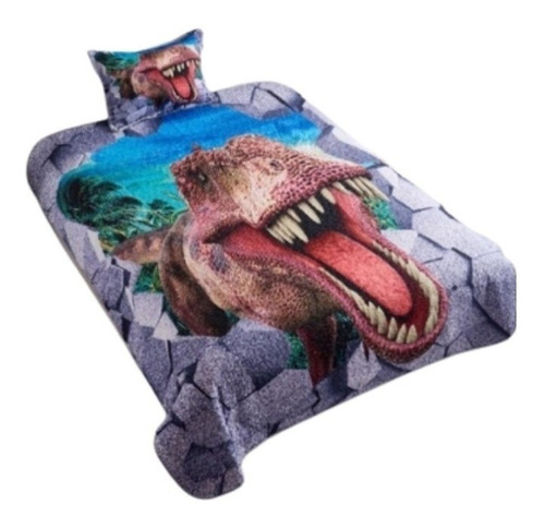 Cobertor Quilt Verano Cubrecama Dinosaurio  1.5 Plaza M5e