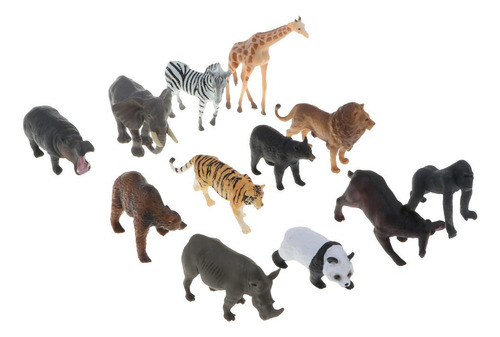12 Piezas De Plástico Animales León Cebra Panda Jirafa