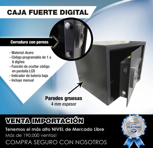 Imagen 2 de 6 de Caja Fuerte Digital + Pantalla Lcd Grande + Alarma