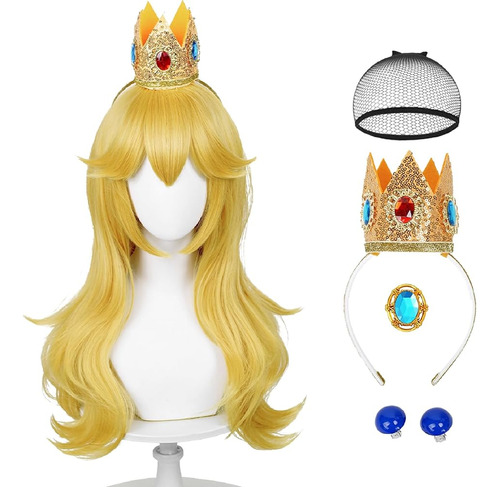 Peluca De Princesa Ondulada Rubia Para Melocotón Cosplay Adu