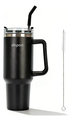 Copo Térmico Dapon 1200ml Inox Com Canudo Tampa Vedada Quente E Frio Cor Preto