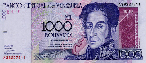 Billete 1000 Bolívares 10 De Septiembre 1998 Serial A8