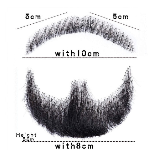 Barba Y Bigote Negro De Cabello Humano Para Disfraz