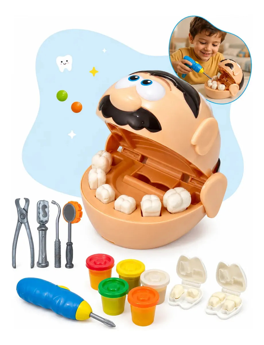 Kit Massinha Modelar Brincando De Dentista Brinquedo Faz De Conta Odontologia Educativo Infantil Kizumba