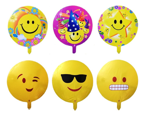 Pack 12 Globos Metálicos Smile Con Varillas Día Del Niño