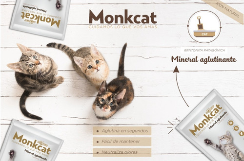 Imagen 3 de 4 de Arena Aglomerante Para Gatos Bentonita Monkcat X 12 Kg