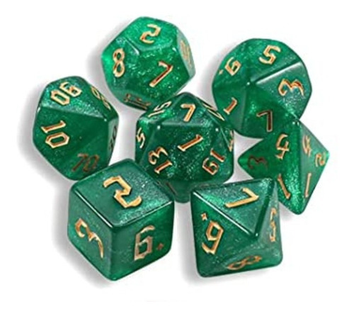 Set Dados X 7 Rol Verde Glitter Estilo Dungeon Dnd