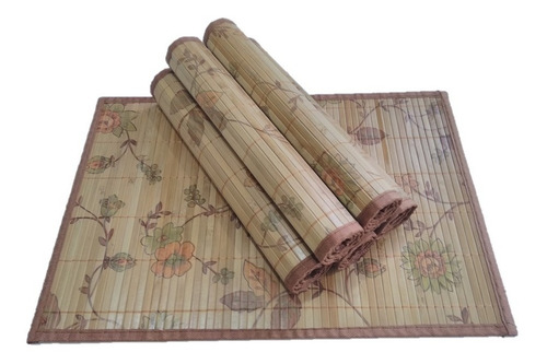 Kit C/6 Peças Jogo Americano Bambu Flores - Com Borda