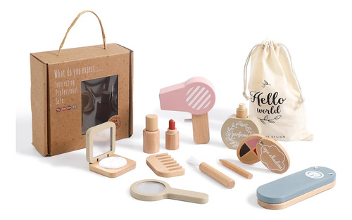 Juego De Juguetes De Maquillaje De Madera Natural Para Niñas