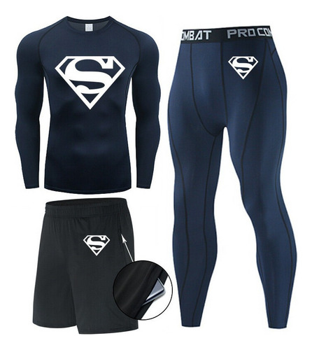 Conjunto Deportivo Super Heroes Superman Compresión 3 Piezas