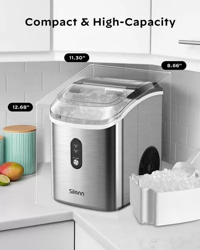 Nugget - Máquina de hielo sónico para encimera en casa, cocina, oficina,  máquina de hielo de pellets masticables con función de autolimpieza, 33