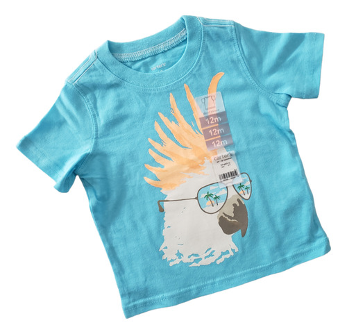 Remera Manga Corta Bebe Carters Celeste Gallo