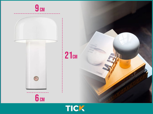 Lampara Velador Led Hongo Tick Recargable Usb Tactil Dimmer Mushroom Inalambrica Color: Blanco