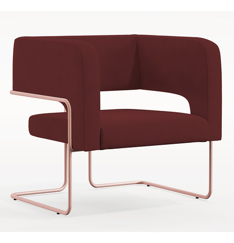 Poltrona Scarlett Base Aço New Cobre Veludo Marsala B-278 Desenho do tecido Liso