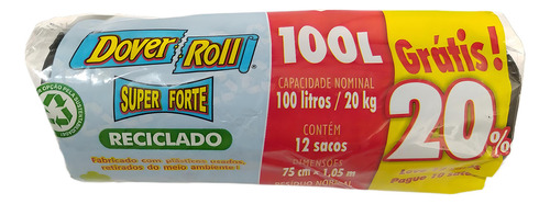 Saco Para Lixo Super Forte Reciclado 100l 10un + 20% - Dover Roll