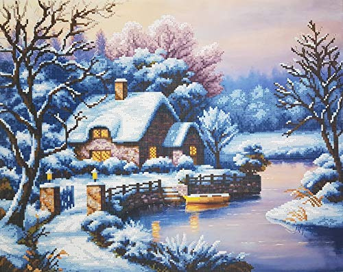 Snowy Cottage - Kit De Punto De Cruz Con Cuentas De Escena D