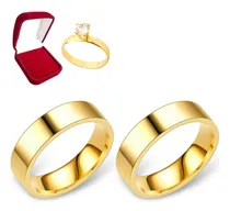 Comprar Par De Alianças 6mm Square + Anel Solitário Banhado Ouro 18k