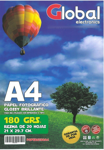 Papel Fotografico Glossy A4 X 20 H De 180gr Brillante Devoto