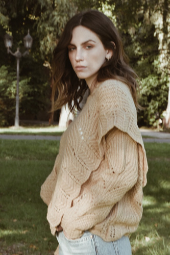 Sweater Invierno Mujer Beige Volados