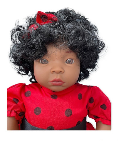 Bebê Reborn Boneca Negra Cabelo Cacheado E Vestido Infantil