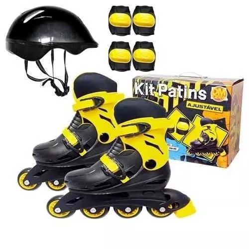 Patins Ajustável Roller Inline C/ Acessórios Dm Toys -33-36