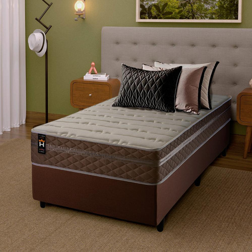Cama Box C/ Molas Ensacadas Georgia Bege Solteiro 96x203x60