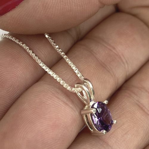 Imagem 5 de 7 de Colar Ametista Natural Prata 925 Oval 5x7 - Exclusivo
