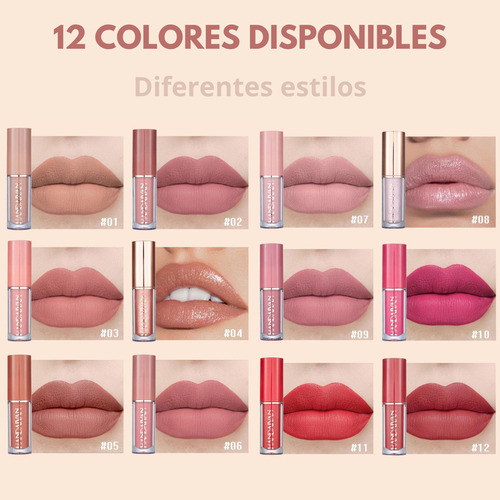 Set 12 Labiales Gloss Juego De Labiales Liquido Mate