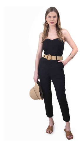 Jumpsuit Mujer Strapless Fiesta Elegante Con Cinturón Negro M